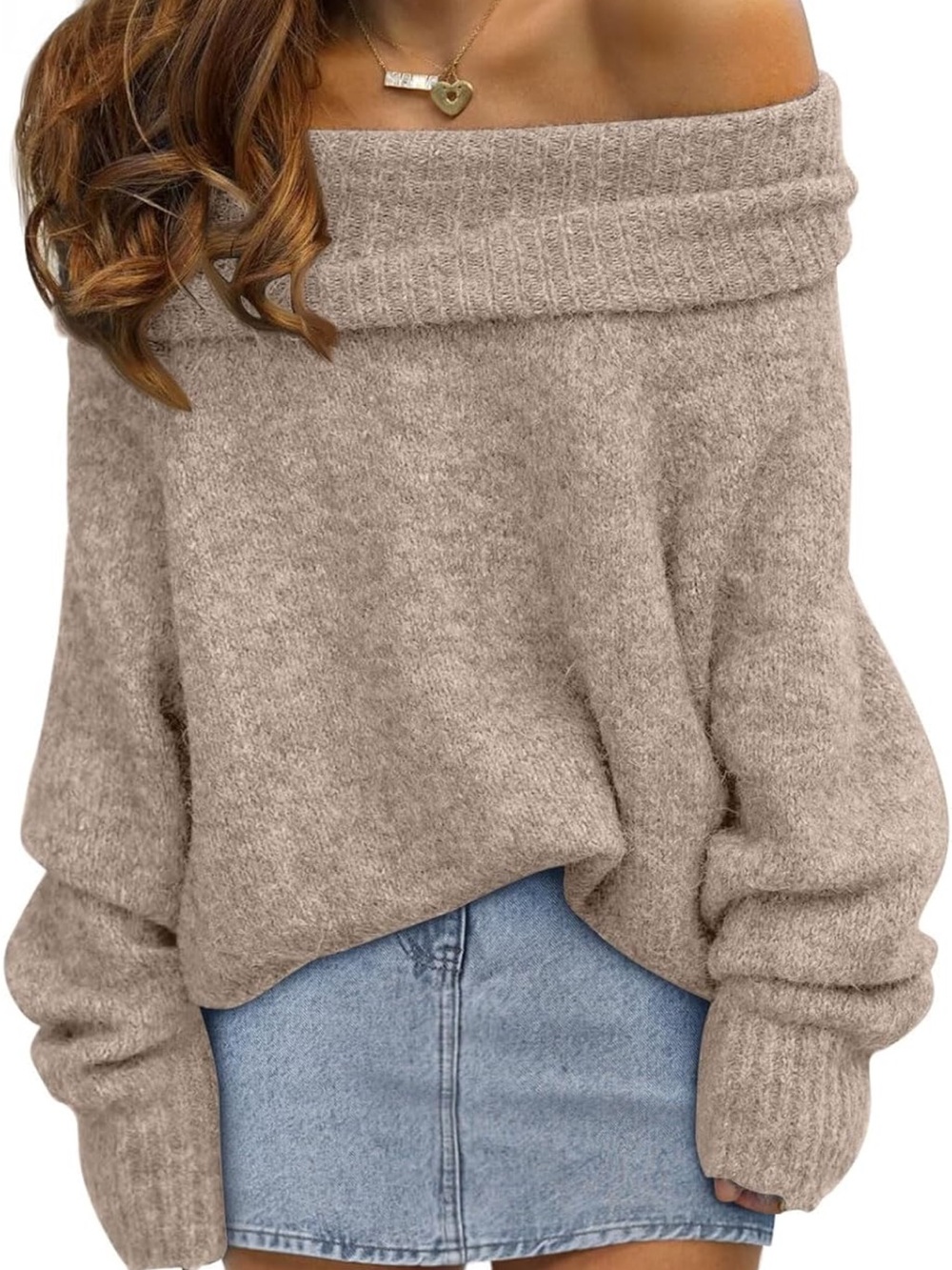 Amazon Off-the-Shoulder Sweater in Light Beige